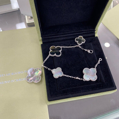 [LOXURA]CLOVER 5 MOTIFS SIVLER DARK MOP BRACELET