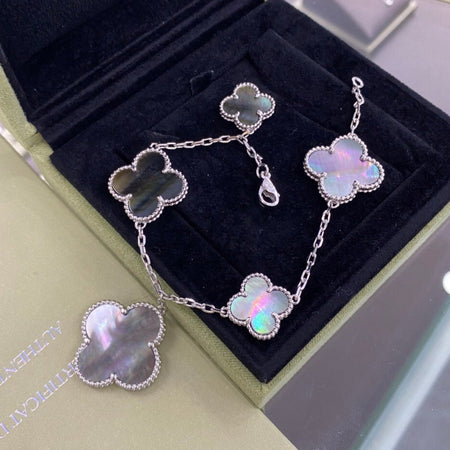 [LOXURA]CLOVER 5 MOTIFS SIVLER DARK MOP BRACELET
