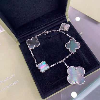 [LOXURA]CLOVER 5 MOTIFS SIVLER DARK MOP BRACELET
