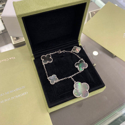 [LOXURA]CLOVER 5 MOTIFS SIVLER DARK MOP BRACELET
