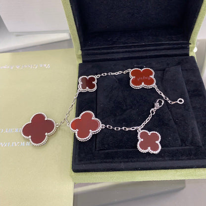 [LOXURA]CLOVER 5 MOTIFS SIVLER CARNELIAN BRACELET