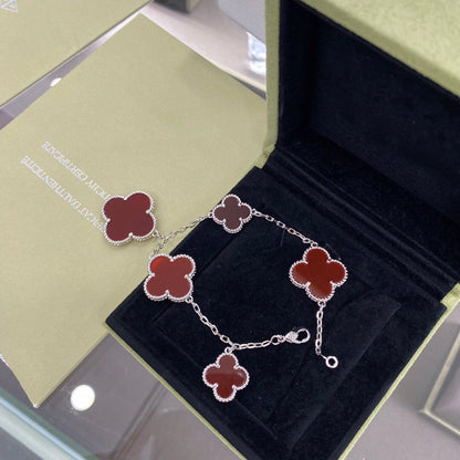 [LOXURA]CLOVER 5 MOTIFS SIVLER CARNELIAN BRACELET