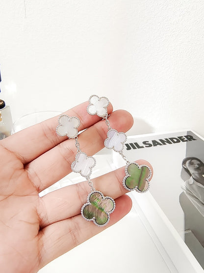 [LOXURA]CLOVER 3 MOTIFS CHALCEDONY DARK MOP SILVER EARRINGS