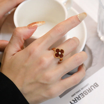 [LOXURA]CLOVER CARNELIAN RING ROSE GOLD DIAMOND