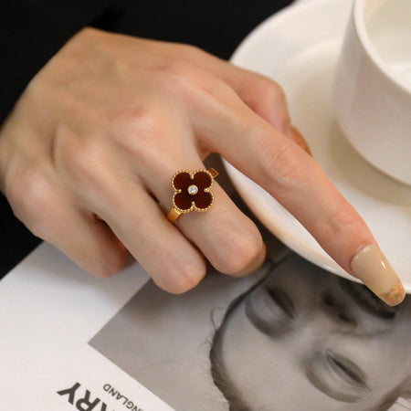 [LOXURA]CLOVER CARNELIAN RING ROSE GOLD DIAMOND