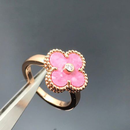 [LOXURA]CLOVER RHODONITE ROSE GOLD RING