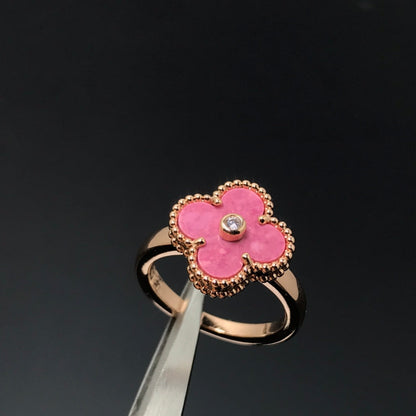 [LOXURA]CLOVER RHODONITE ROSE GOLD RING