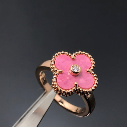 [LOXURA]CLOVER RHODONITE ROSE GOLD RING