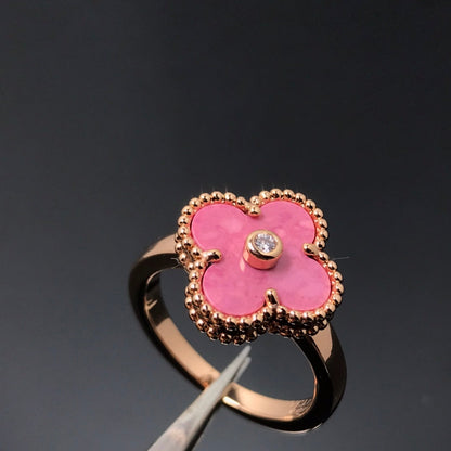 [LOXURA]CLOVER RHODONITE ROSE GOLD RING