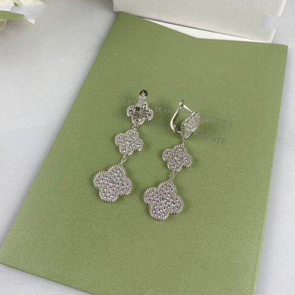 [LOXURA]CLOVER 3 MOTIF DIAMOND SILVER DROP EARRINGS