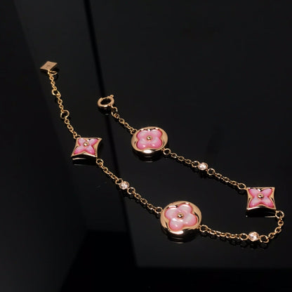 [LOXURA]STAR AND SUN 4 MOTIF PINK MOP PINK GOLD BRACELET
