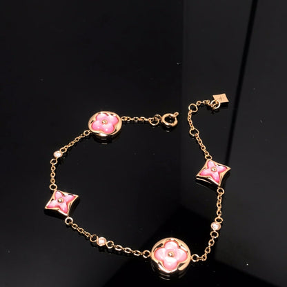 [LOXURA]STAR AND SUN 4 MOTIF PINK MOP PINK GOLD BRACELET