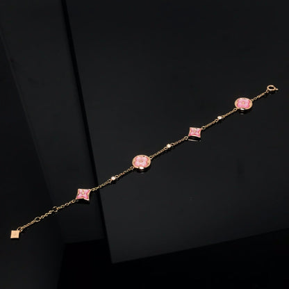 [LOXURA]STAR AND SUN 4 MOTIF PINK MOP PINK GOLD BRACELET