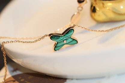 [LOXURA]JEUX MALACHITE 1 DIAMOND PINK GOLD NECKLACE