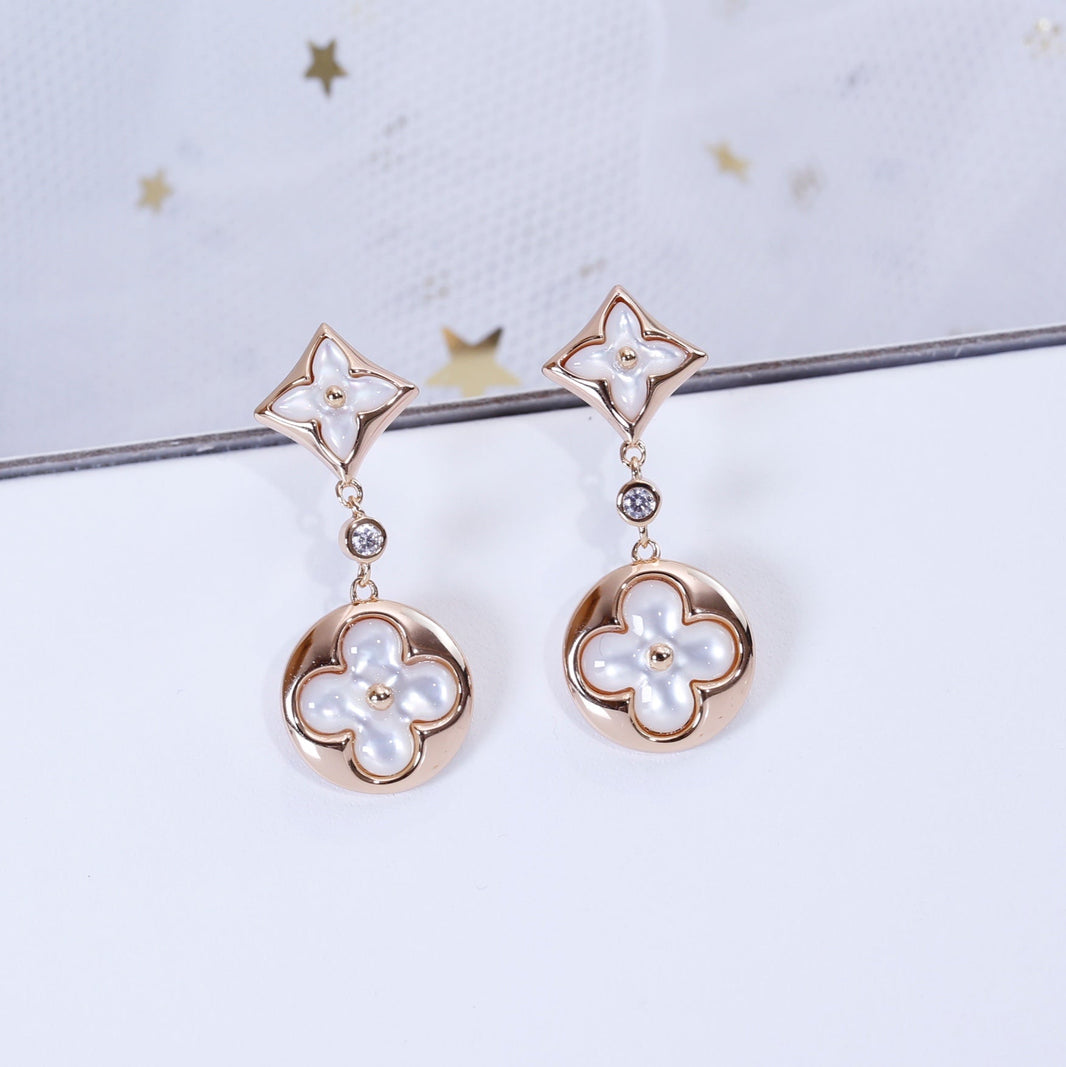 [LOXURA]STAR AND SUN PINK GOLD MOP DROP EARRINGS