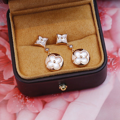 [LOXURA]STAR AND SUN PINK GOLD MOP DROP EARRINGS