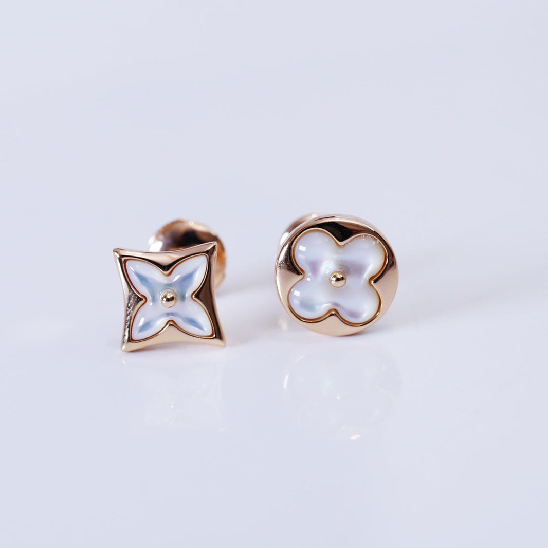 [LOXURA]STAR AND SUN PINK GOLD MOP STUD EARRINGS