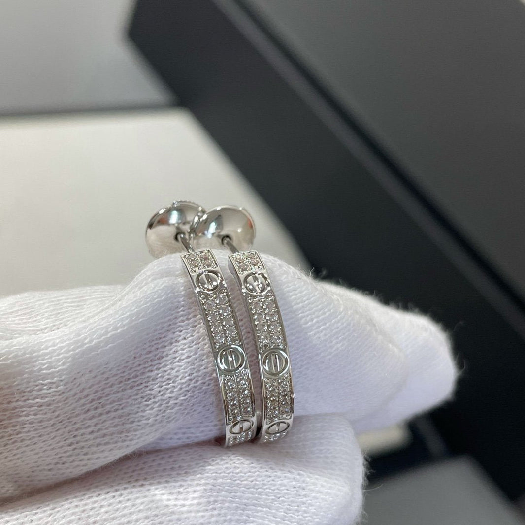 [LOXURA]LOVE DIAMOND SILVER HOOP EARRINGS
