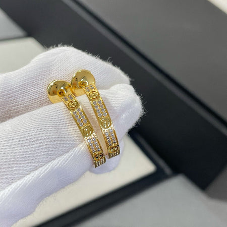 [LOXURA]LOVE DIAMOND GOLD HOOP EARRINGS