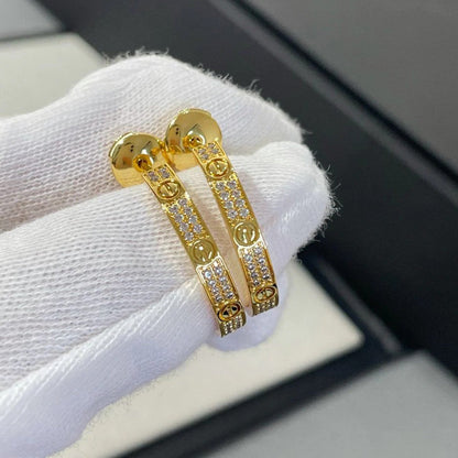 [LOXURA]LOVE EARRINGS 3.6MM DIAMOND PAVED