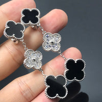 [LOXURA]CLOVER 3 MOTIF DIAMOND ONYX SILVER EARRINGS