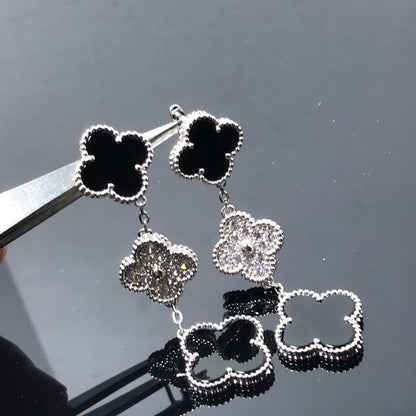 [LOXURA]CLOVER 3 MOTIF DIAMOND ONYX SILVER EARRINGS