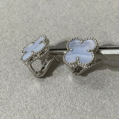 [LOXURA]CLOVER CHALCEDONY SILVER STUD EARRINGS