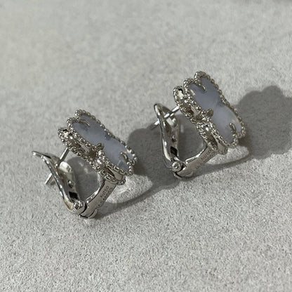 [LOXURA]CLOVER CHALCEDONY SILVER STUD EARRINGS