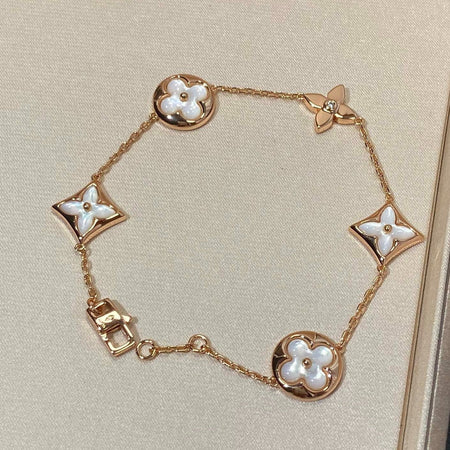 [LOXURA]STAR AND SUN 5 MOTIF MOP PINK GOLD BRACELET