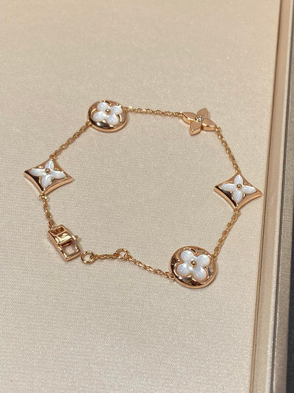 [LOXURA]STAR AND SUN 5 MOTIF MOP PINK GOLD BRACELET