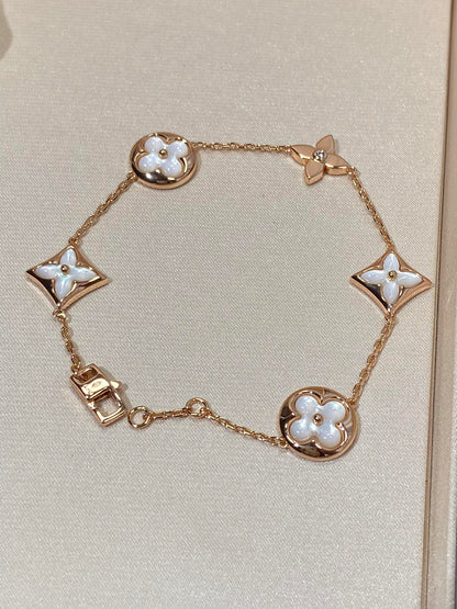 [LOXURA]STAR AND SUN 5 MOTIF MOP PINK GOLD BRACELET