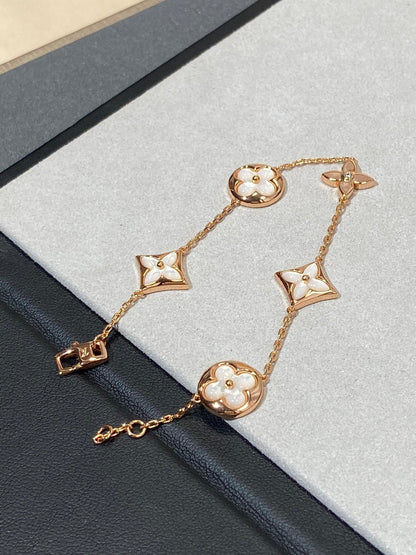 [LOXURA]STAR AND SUN 5 MOTIF MOP PINK GOLD BRACELET
