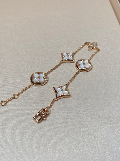[LOXURA]STAR AND SUN 5 MOTIF MOP PINK GOLD BRACELET