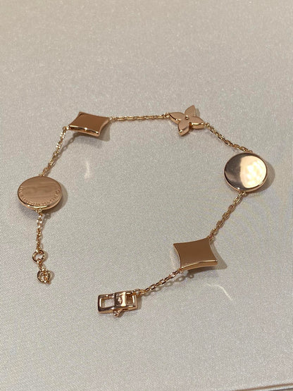 [LOXURA]STAR AND SUN 5 MOTIF MOP PINK GOLD BRACELET