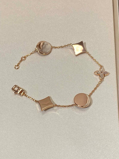 [LOXURA]STAR AND SUN 5 MOTIF MOP PINK GOLD BRACELET