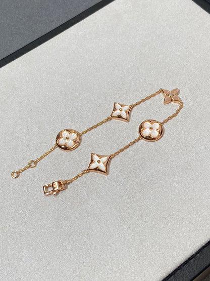 [LOXURA]STAR AND SUN 5 MOTIF MOP PINK GOLD BRACELET