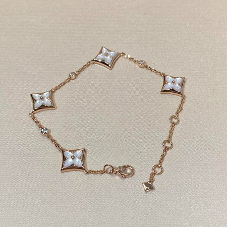 [LOXURA]STAR 4 MOTIF MOP DIAMOND PINK GOLD BRACELET