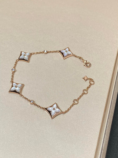 [LOXURA]STAR 4 MOTIF MOP DIAMOND PINK GOLD BRACELET