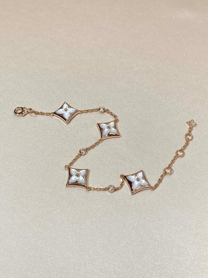 [LOXURA]STAR 4 MOTIF MOP DIAMOND PINK GOLD BRACELET