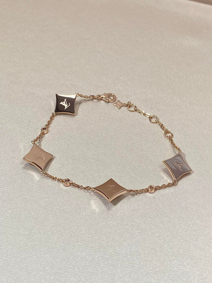 [LOXURA]STAR 4 MOTIF MOP DIAMOND PINK GOLD BRACELET