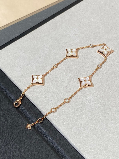 [LOXURA]STAR 4 MOTIF MOP DIAMOND PINK GOLD BRACELET