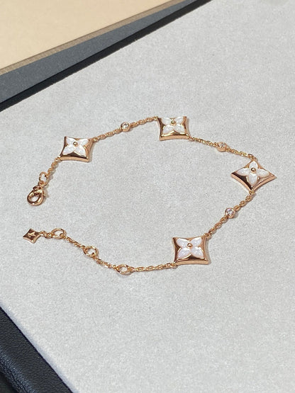 [LOXURA]STAR 4 MOTIF MOP DIAMOND PINK GOLD BRACELET