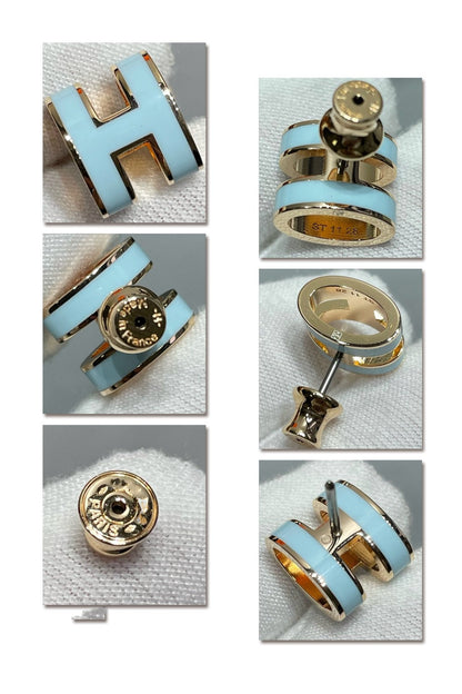 [LOXURA]POP H SKY BLUE STUD EARRINGS