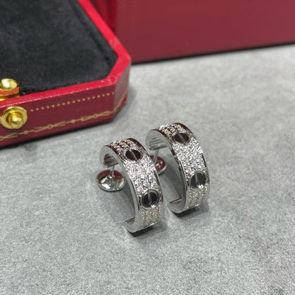 [LOXURA]LOVE CERAMIC DIAMOND PAVED SILVER EARRINGS