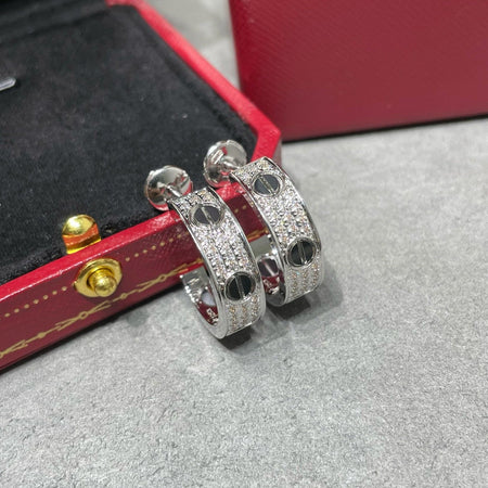 [LOXURA]LOVE CERAMIC DIAMOND PAVED SILVER EARRINGS