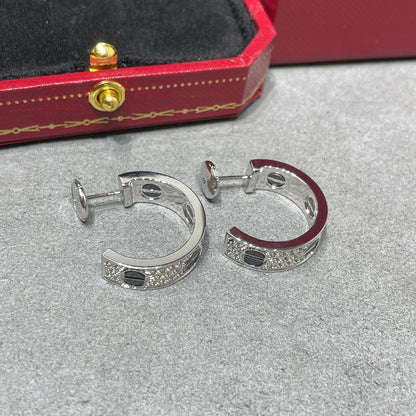 [LOXURA]LOVE CERAMIC DIAMOND PAVED SILVER EARRINGS