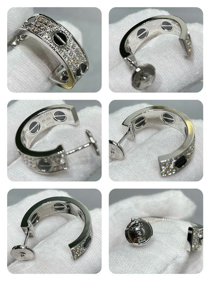 [LOXURA]LOVE CERAMIC DIAMOND PAVED SILVER EARRINGS