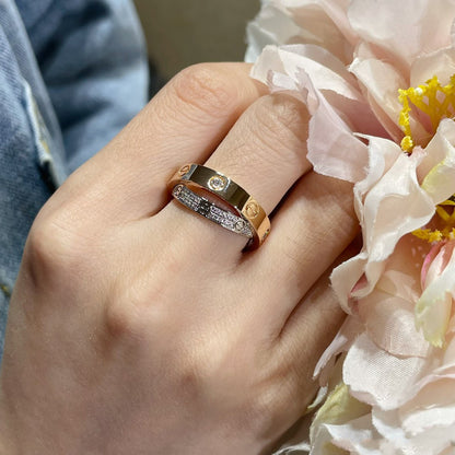 [LOXURA]LOVE PINK GOLD SILVER DIAMOND DOUBLE RING