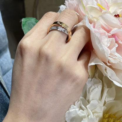 [LOXURA]LOVE PINK GOLD SILVER DIAMOND DOUBLE RING