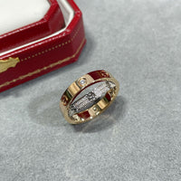 [LOXURA]LOVE PINK GOLD SILVER DIAMOND DOUBLE RING